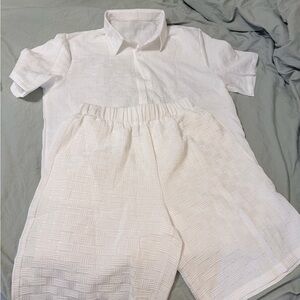 White Textured Shirt and Shorts Set